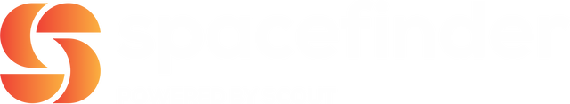 Hvit Logo av Spacefinder, en tjeneste av Scout Eiendom